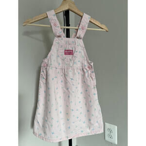 Vintage OshKosh Light Pink Floral Bow Jumper Overall Dress, Union Tag